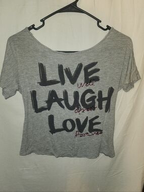 Hannah Gray 'Live Laugh Love' Crop Top with Black & Red Print